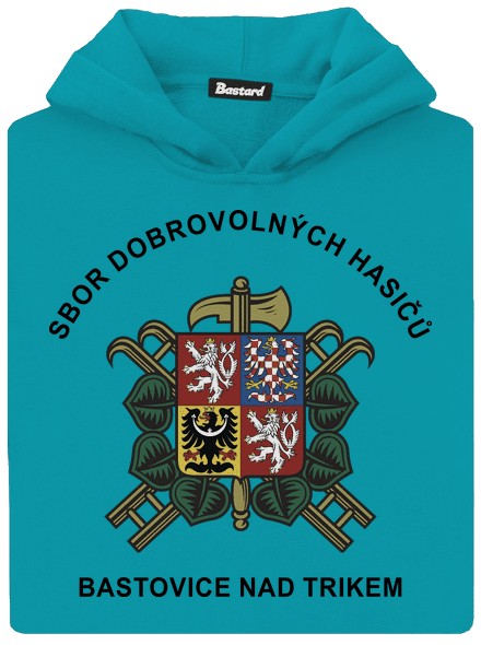 Sbor dobrovolných hasičů s vlastním erbem obce dětská mikina klokanka Hawaiian Blue