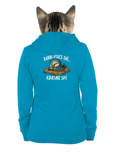 Ranní ptáče spí dámská mikina na zip Blue Atol