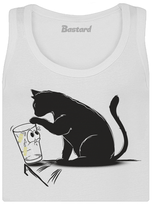 Kočka a sklenice dámské tílko klasické White