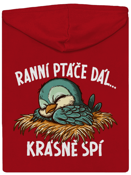 Ranní ptáče spí pánská mikina na zip Red