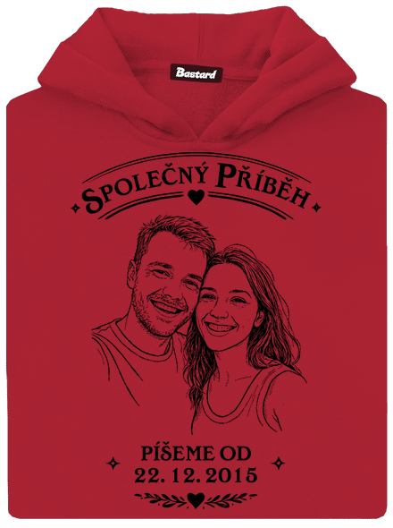 Společný příběh z vlastní fotky dětská mikina klokanka Fire Red