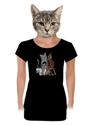 Kočka přede dámské tričko s lemem Black