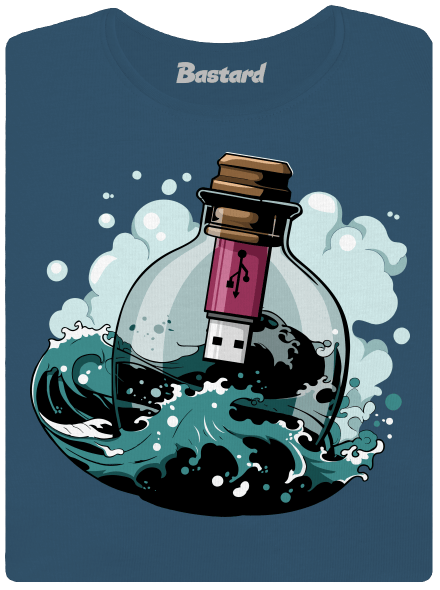 USB vzkaz v láhvi dámské tričko premium Petrol Blue