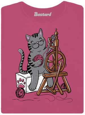 Kočka přede dámské tričko s lemem Magenta