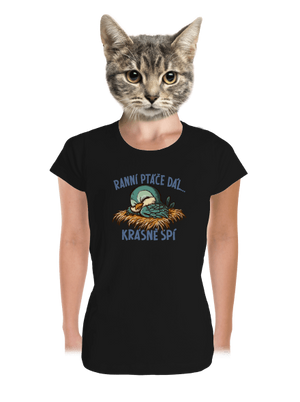 Ranní ptáče spí dámské tričko premium Black