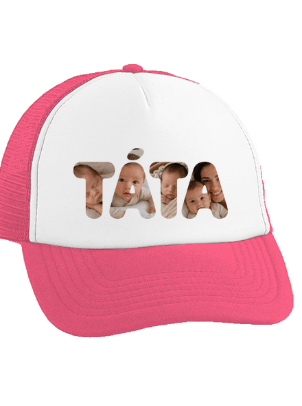 Nápis táta z vlastních fotek kšiltovka truckerka Fluorescent Pink cap