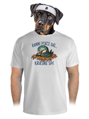 Ranní ptáče spí pánské sportovní tričko White