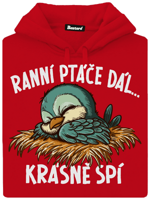 Ranní ptáče spí pánská mikina klokanka Red
