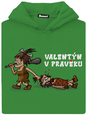 Valentýn v pravěku dětská mikina klokanka Kelly Green AWD