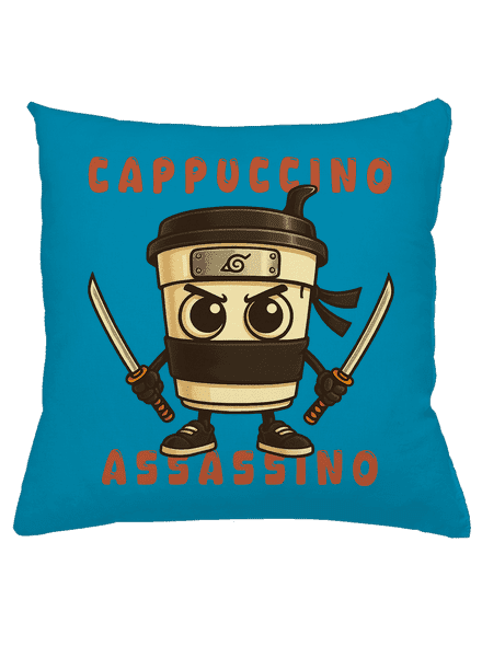 Cappuccino Assassino – Italian Brainrot polštář Blue Turquoise