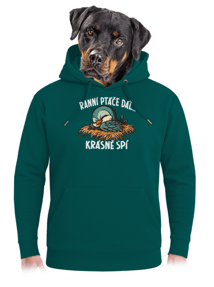 Ranní ptáče spí unisex mikina premium Emerald Green