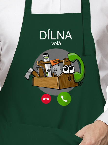 Dílna volá zástěra Bottle Green
