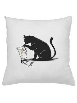 Kočka a sklenice polštář White