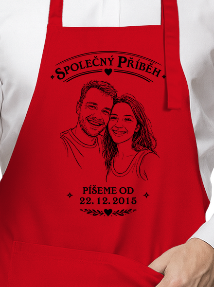 Společný příběh z vlastní fotky zástěra Red