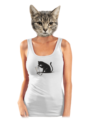 Kočka a sklenice dámské tílko klasické White