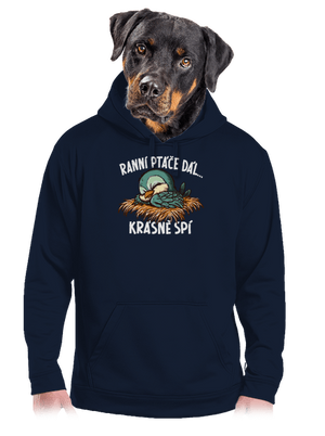 Ranní ptáče spí pánská mikina klokanka Navy