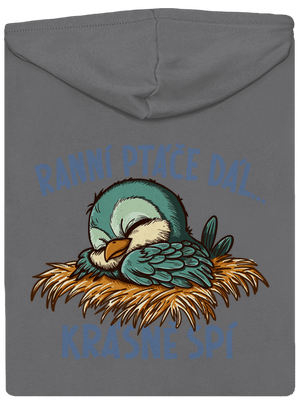 Ranní ptáče spí dámská mikina na zip Steel Gray