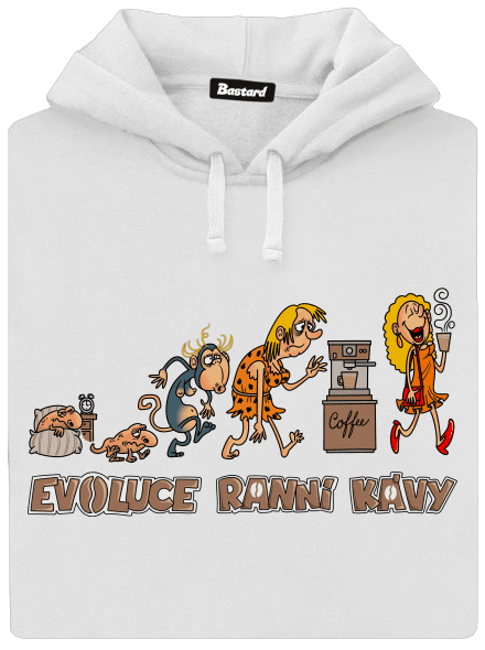 Evoluce ranní kávy dámská mikina klokanka White