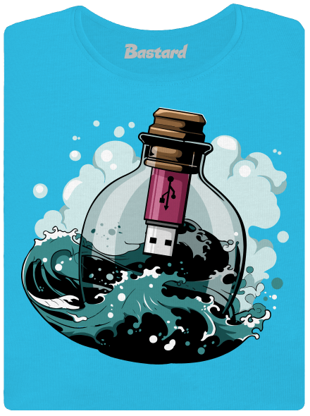 USB vzkaz v láhvi dámské tričko s lemem Blue Atol