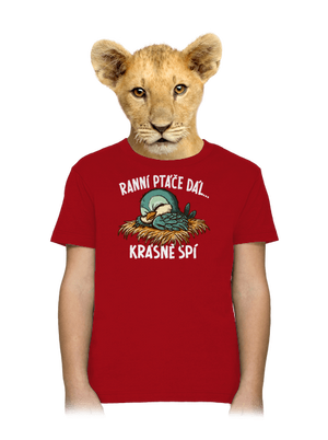 Ranní ptáče spí dětské tričko Red