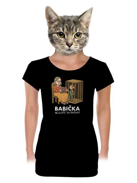 Babička hlídačka dámské tričko s lemem Black