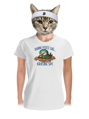 Ranní ptáče spí dámské sportovní tričko White