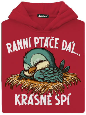 Ranní ptáče spí dětská mikina klokanka Fire Red