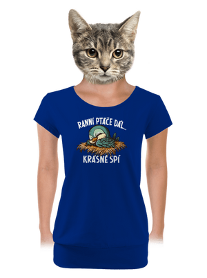 Ranní ptáče spí dámské tričko s lemem Royal Blue Mal