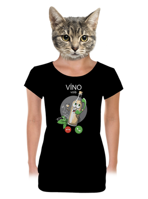 Bílé víno volá dámské tričko s lemem Black