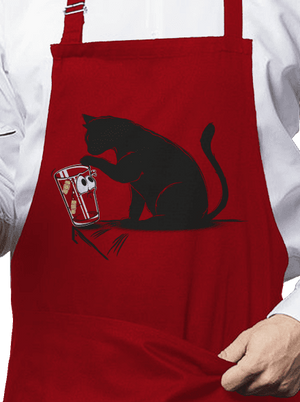 Kočka a sklenice zástěra Red