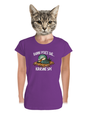 Ranní ptáče spí dámské tričko premium Purple