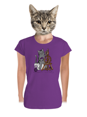 Kočka přede dámské tričko premium Purple