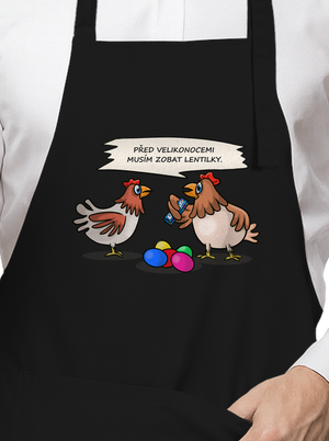 Slepice před Velikonocemi zástěra Black