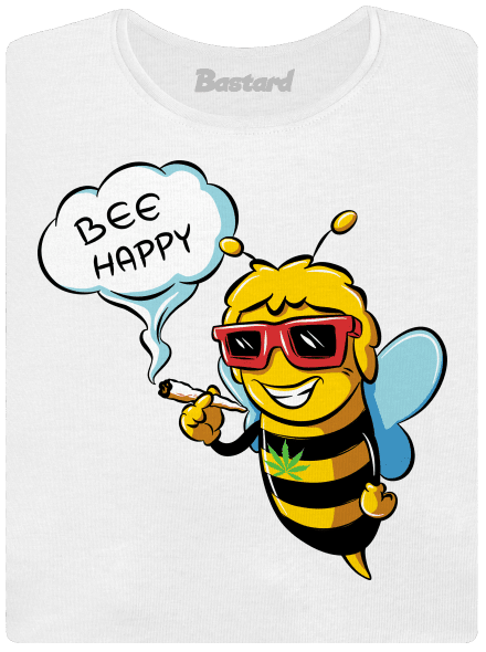 Bee happy dámské tričko s lemem White