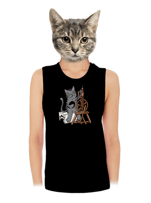 Kočka přede dámské tílko volné Black