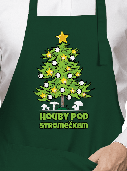 Houby pod stromečkem zástěra Bottle Green