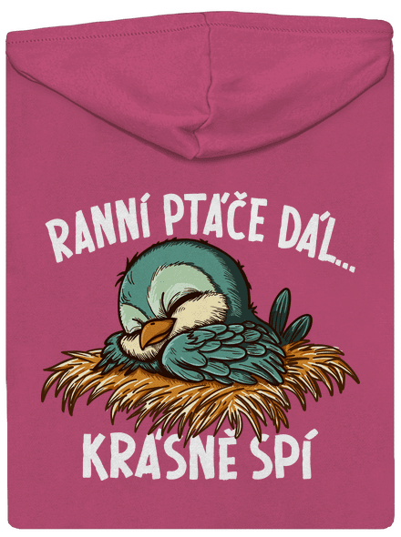 Ranní ptáče spí dámská mikina na zip Magenta