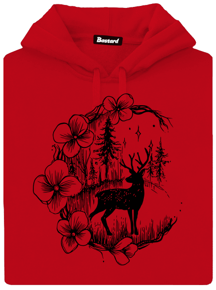Jelen v květu černý pánská mikina klokanka Red
