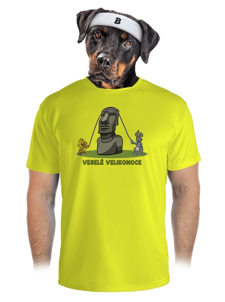 Velikonoční Moai pánské sportovní tričko Neon Yellow