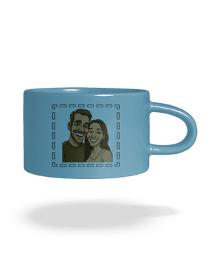 Karikatura z vlastní fotky hrnek makronka Blue Macaron