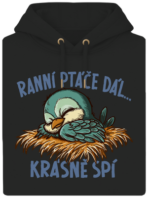 Ranní ptáče spí unisex mikina premium Dark Black
