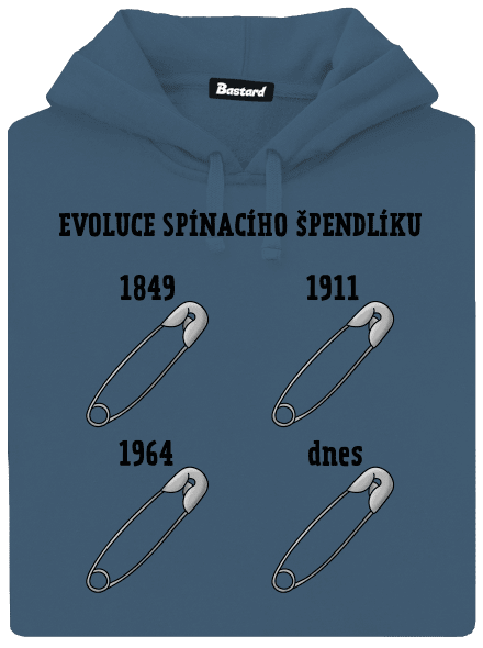 Evoluce spínacího špendlíku dámská mikina klokanka Denim