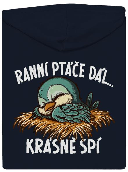 Ranní ptáče spí dámská mikina na zip Navy Mal