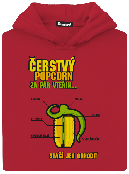 Čerstvý popcorn dětská mikina klokanka Fire Red