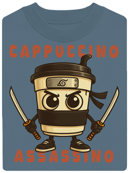 Cappuccino Assassino – Italian Brainrot unisex mikina bez kapuce Nordic Blue