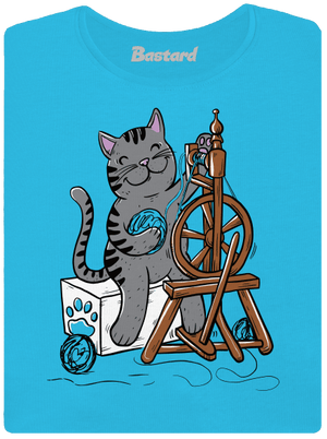 Kočka přede dámské tričko s lemem Blue Atol