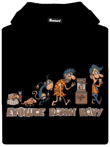 Evoluce ranní kávy dětská mikina klokanka Black