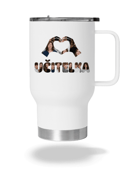 Nápis pro učitele z vlastních fotek termohrnek White
