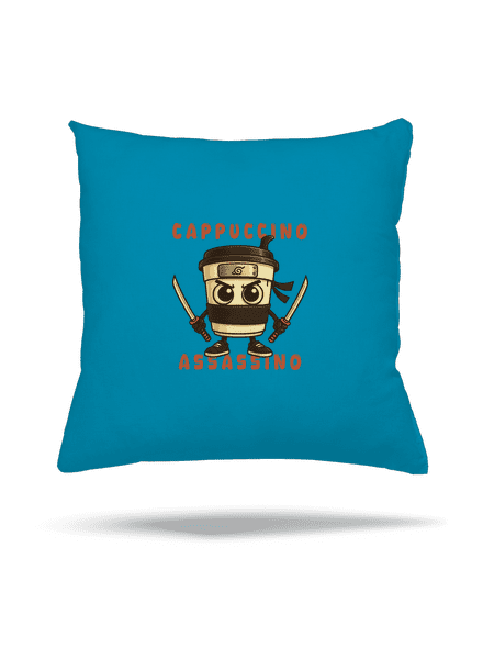 Cappuccino Assassino – Italian Brainrot polštář Blue Turquoise