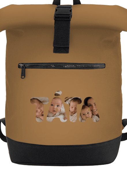 Nápis táta z vlastních fotek batoh Caramel